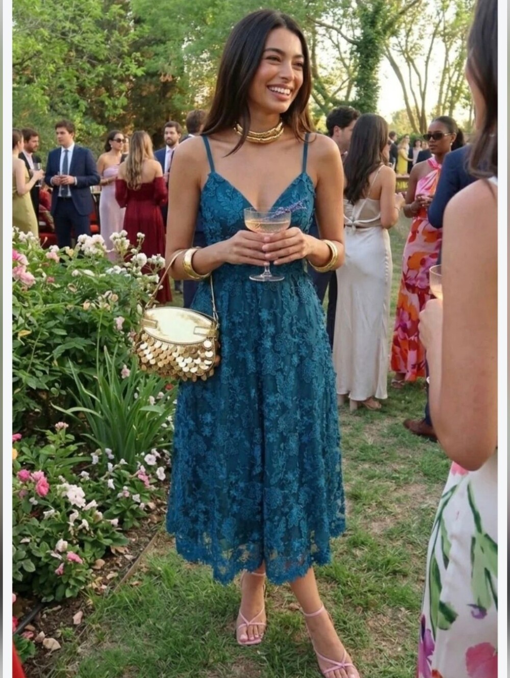 Dress The Population Floral Fit & Flare Blue Tahani Midi Dress
